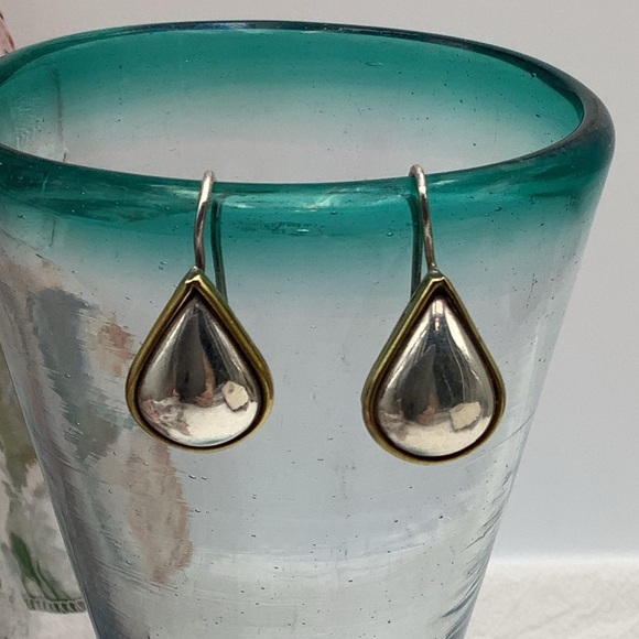 Vintage Sterling and Brass pierced earrings - Picture 1 of 3